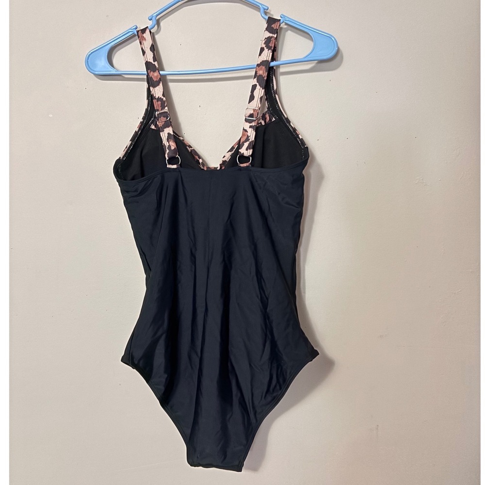 Tempt Me Womens Leopard Print Ruched One Piece Swimsuit Black Brown Medium NWT - Picture 3 of 6
